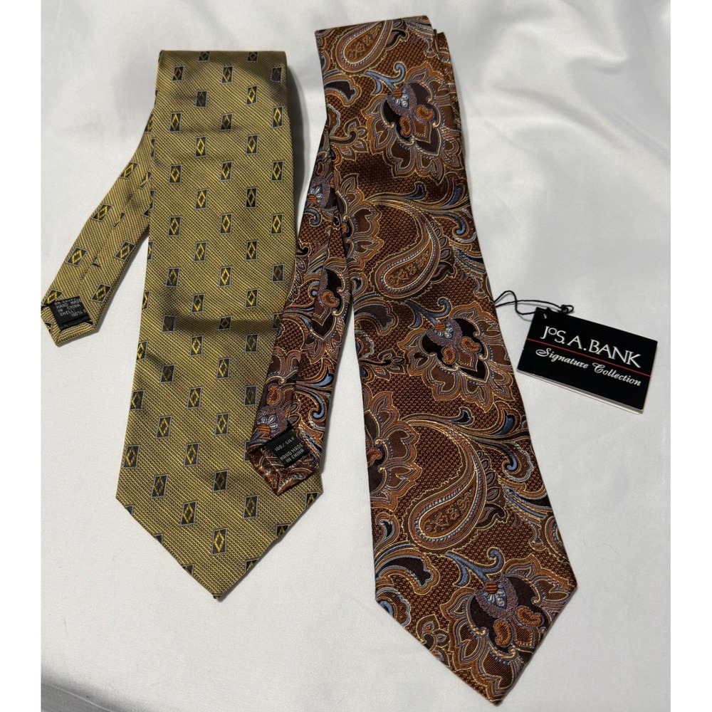 Jos A Bank Joseph & Feiss Necktie Mens OS Multi Silk Paisley Geometric Lot of 2